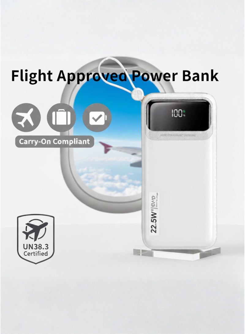 Levino 10000mAh Slim Power Bank with Pickup Handle – 22.5W Fast Charging, Smart Chip Overcharge Protection, Flight Approved, Built-in 4 Cables (USB, Type-C, Mini USB), 3 Ports, Compatible with iPhone 15/14/13, Samsung Galaxy S23/S22, Huawei P50/P40, Xiaomi, Oppo & More – White - Image 4